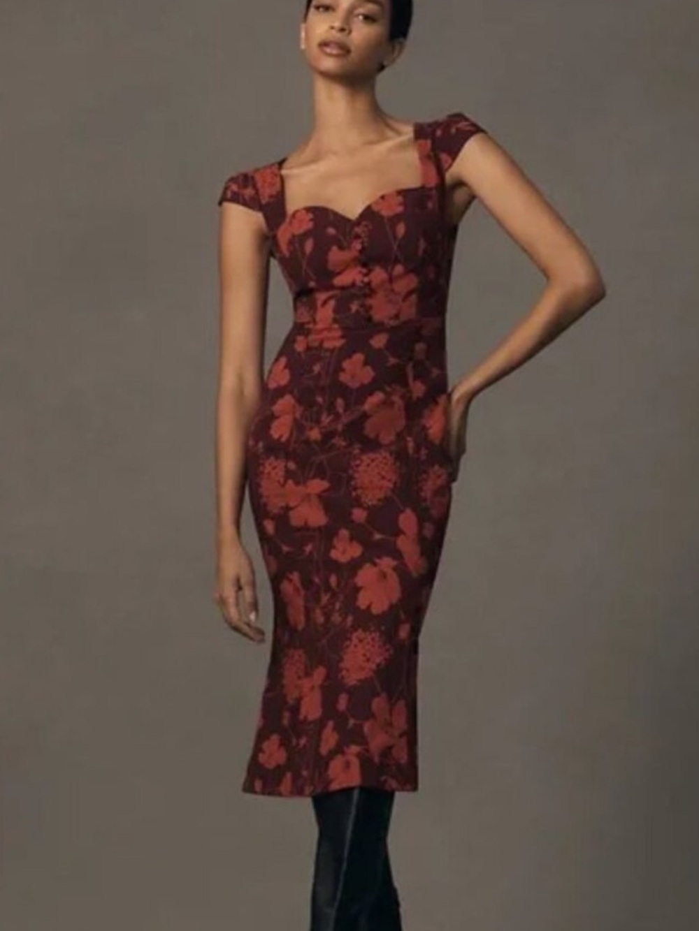 Anthropologie Cecily Dress XXS Fit & Flare Sweetheart Midi Retro Wedding Guest